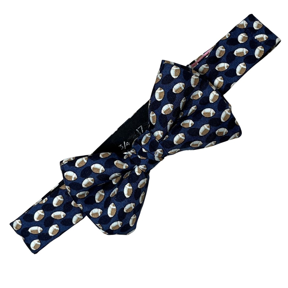 Vineyard Vines Bow Tie Mens OS Navy Blue Football Print Silk Self-Tie USA Made